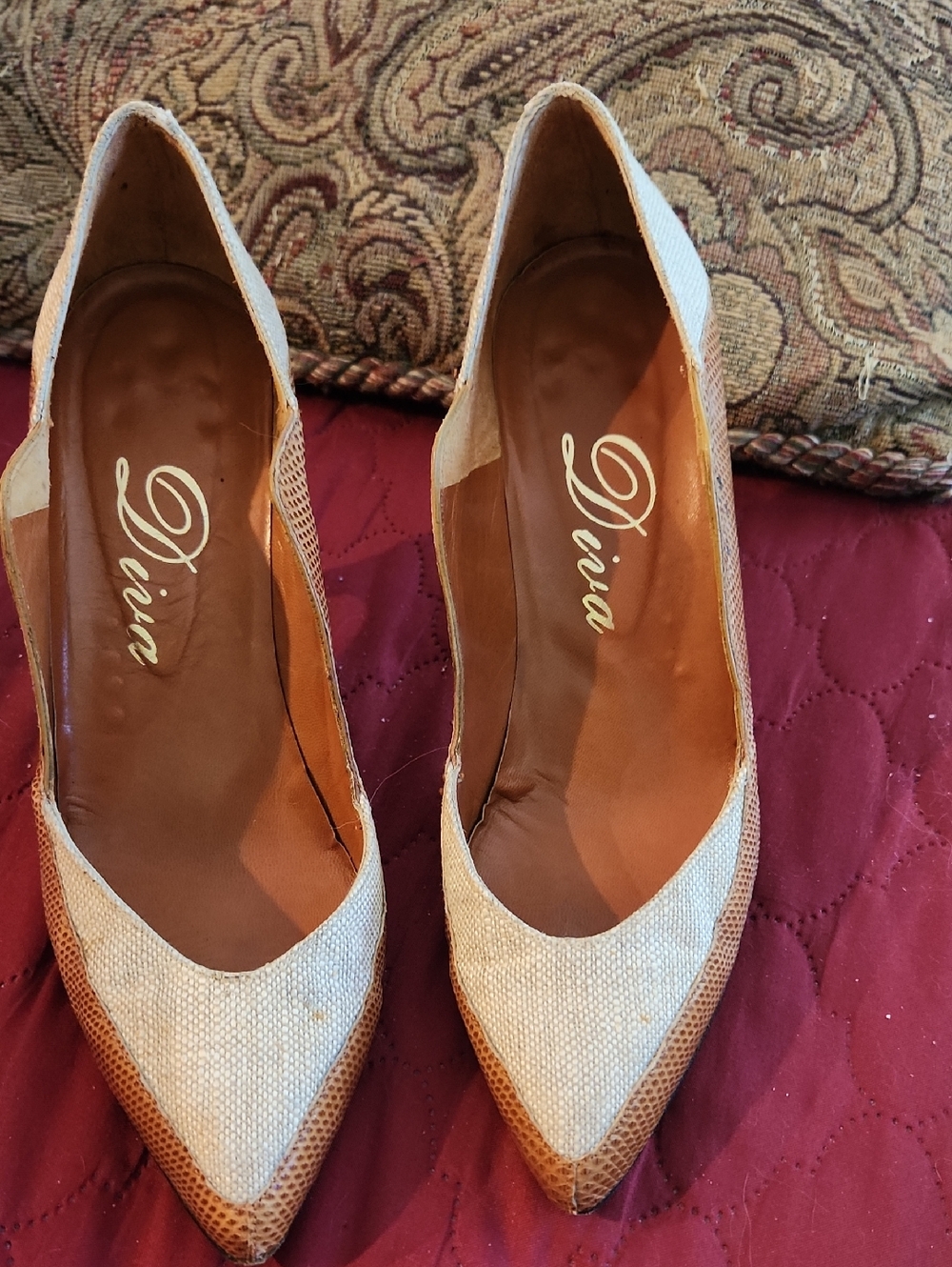 Linen/leather 3" Heel